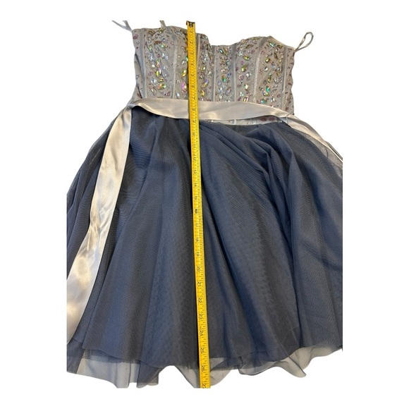 Nights By Teeze Me Junior Sz 7 Strapless Sweetheart Neck Fit & Flare Dress Gray - Picture 7 of 11